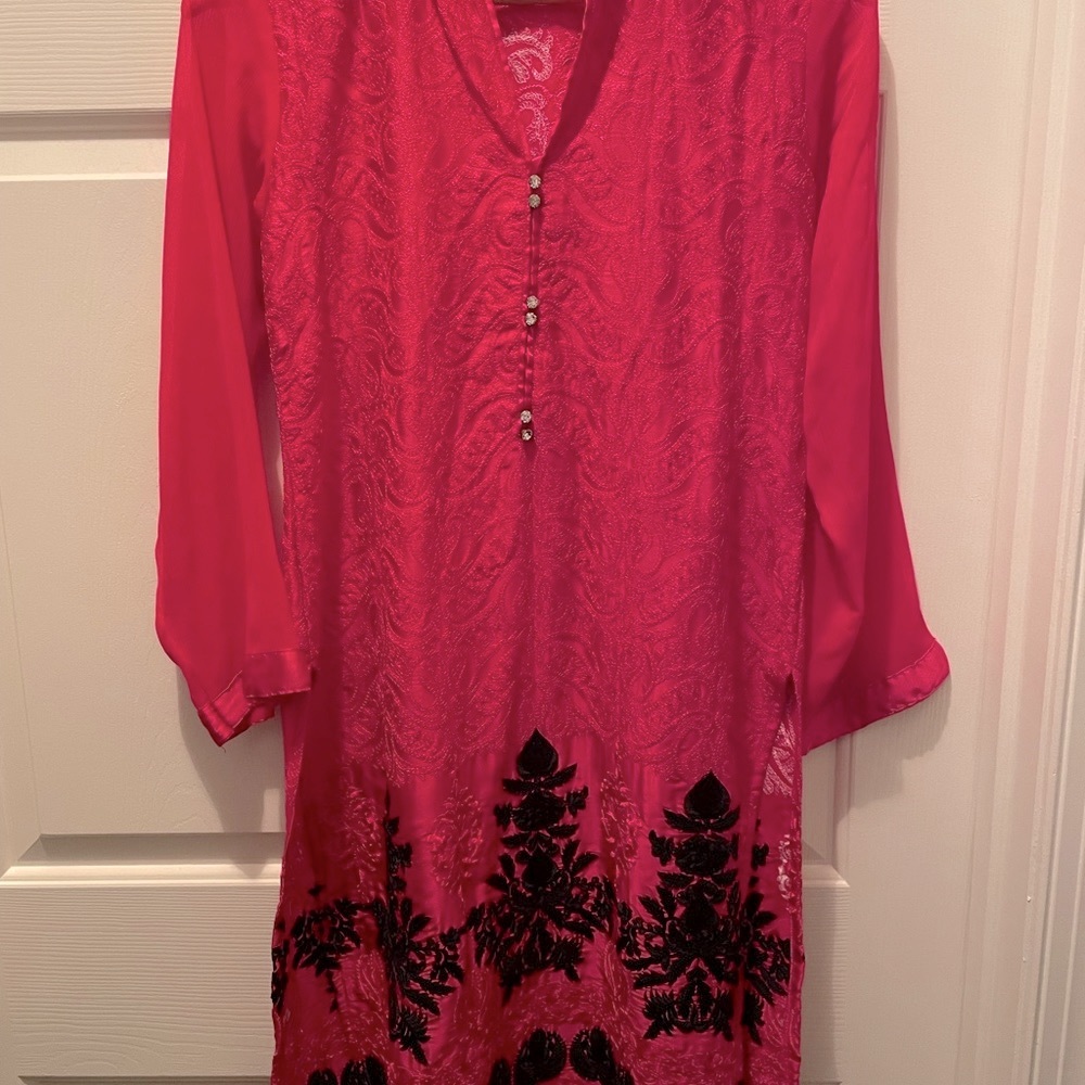 AGHA NOOR PINK BLACK EMBROIDERY SEQUINS SHIRT KURTA KAMEEZ S Perfect for Eid